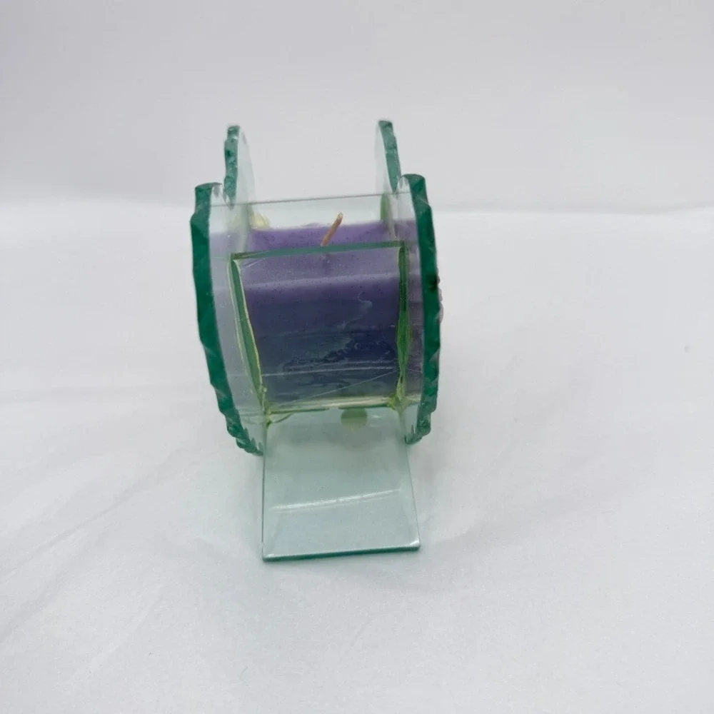 Giftco Heart Candle Beveled‎ Glass Holder Polystone Flowers Purple Decor Gift